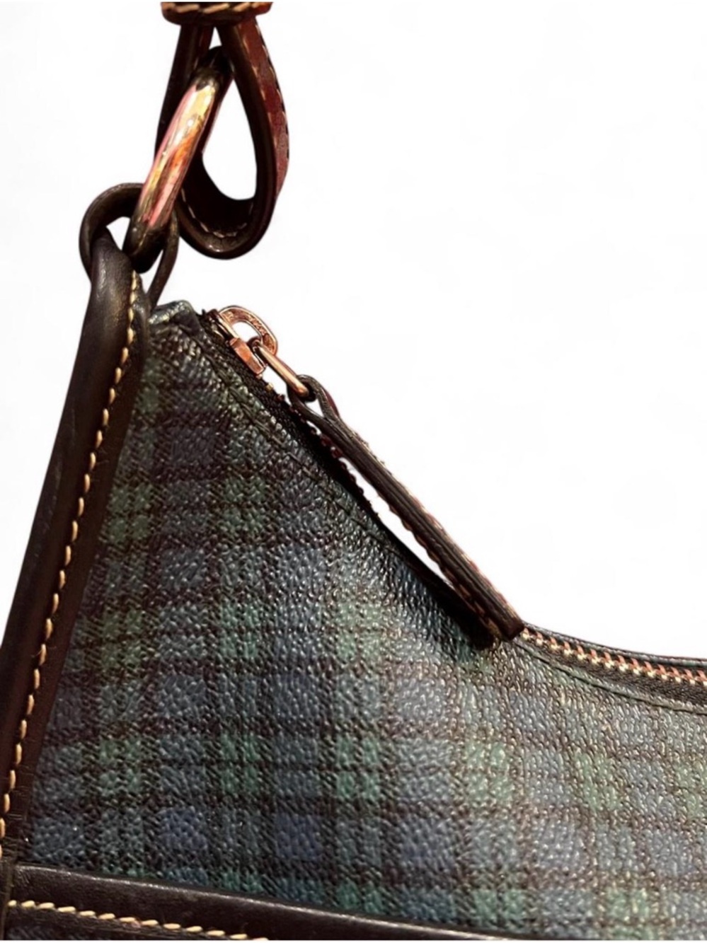 Vintage Ralph Lauren Plaid Leather Hobo Shoulder Bag Old Money Preppy - Picture 3 of 7